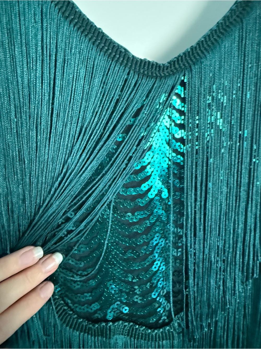 Lulu’s Get in the Groove Emerald Green Sequin Fringe Bodycon Dress - Picture 5 of 6